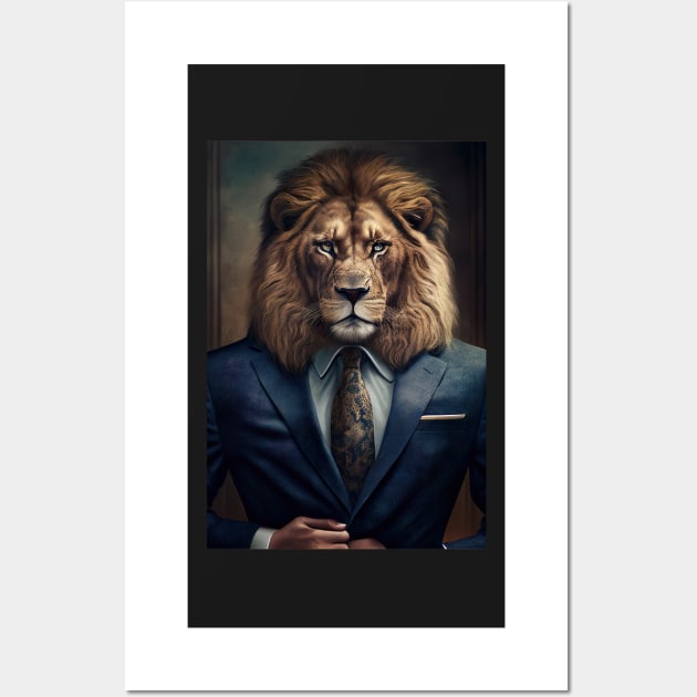 Portrait of a Handsome Lion wearing a suit Wall Art by KoolArtDistrict